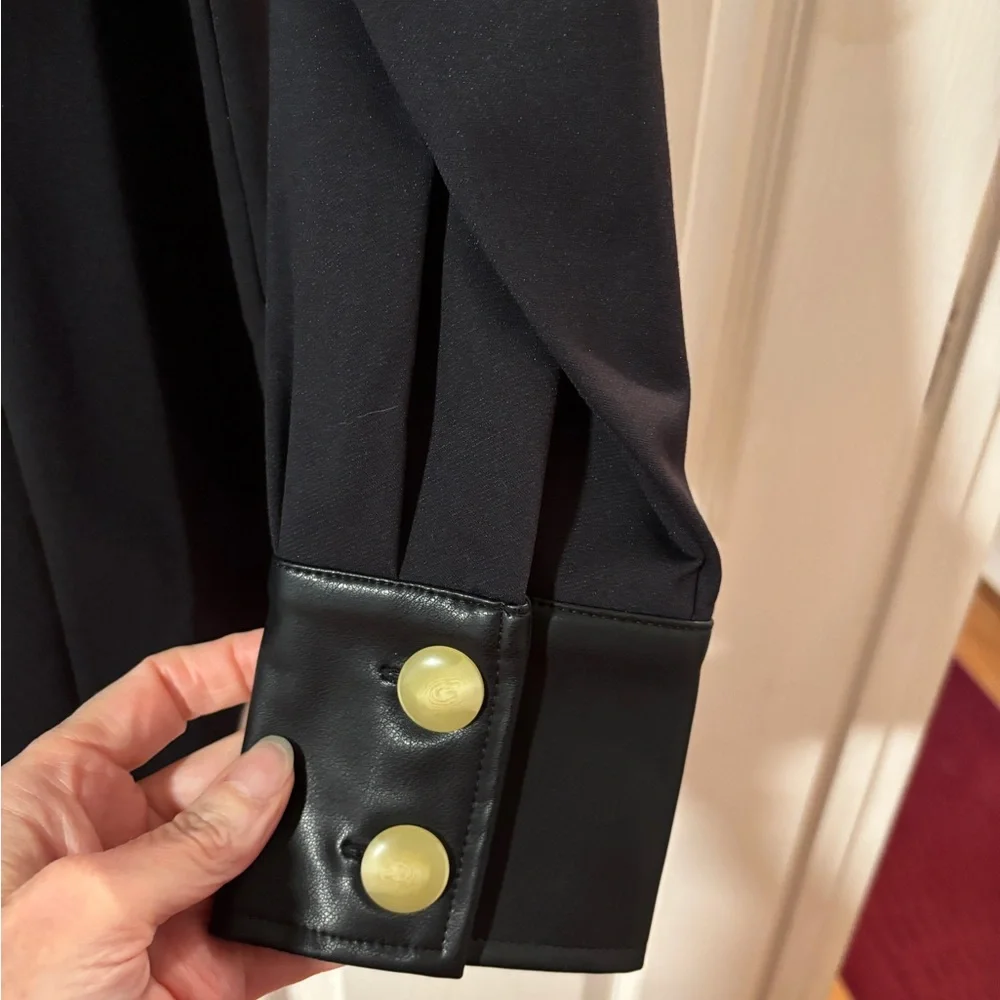 Soft Surroundings Black Mattea Faux Leather Cuff Tunic Shirt - Picture 5 of 12